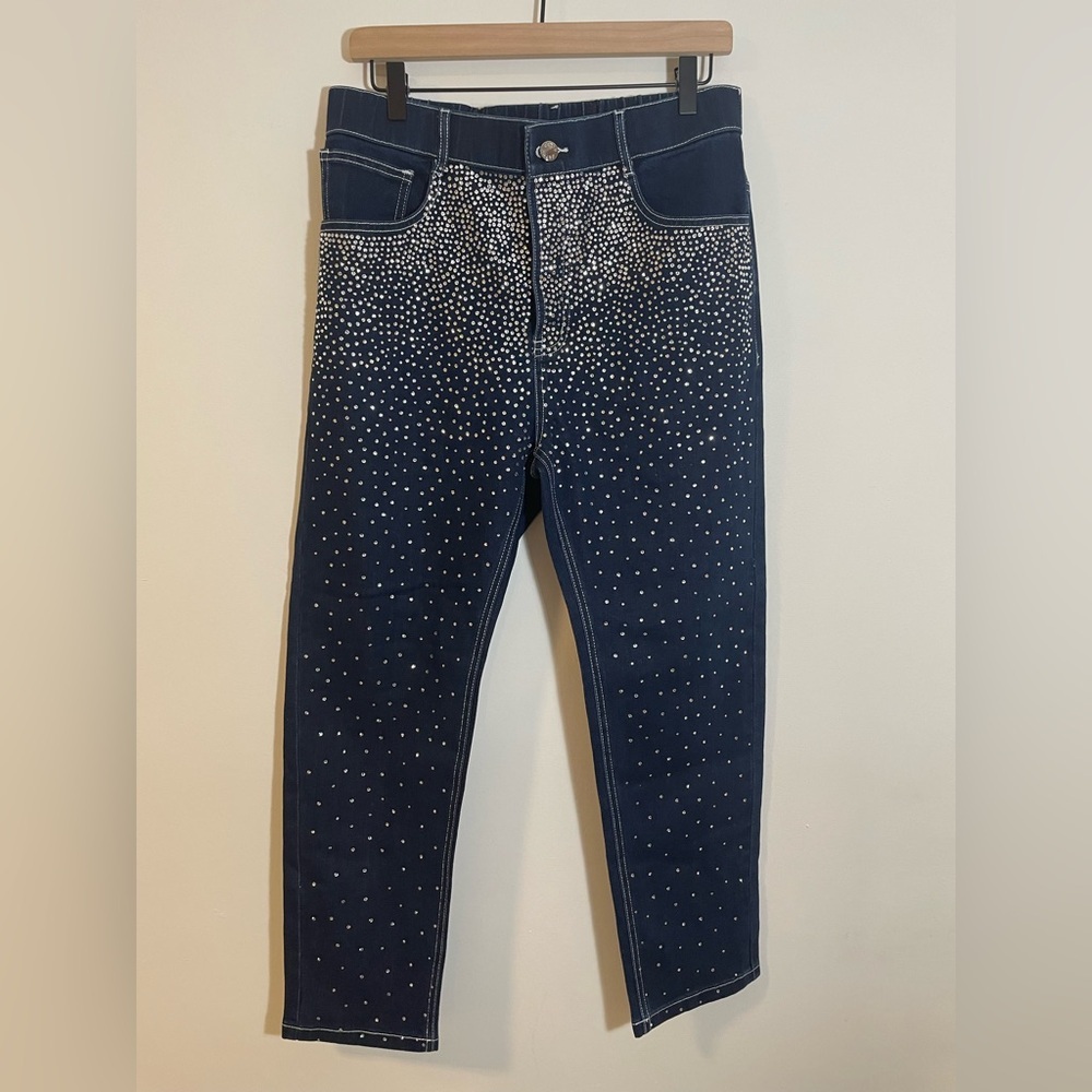 Orttu Ralph Jean Stones Jeans Med Rhinestone Blue $195 Casual Rave Party Holiday — image 3 of 8
